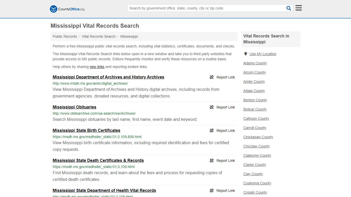 Vital Records Search - Mississippi (Birth, Death, Marriage ...